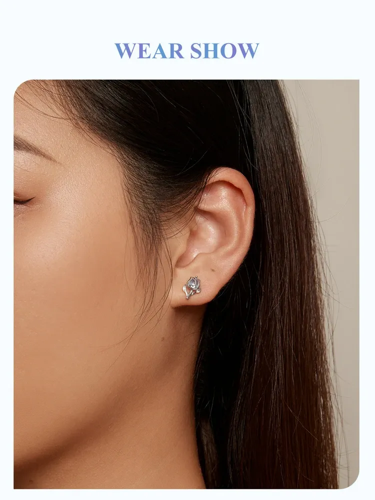 바모어 925 실버 블루 지르콘 튤립 스터드 귀걸이