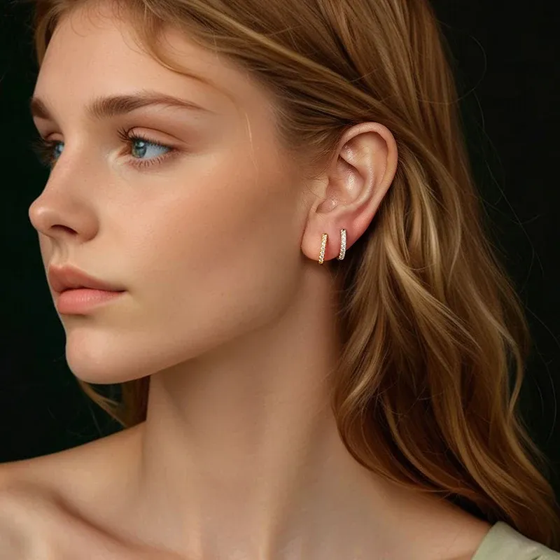 바모어 U 모이사나이트 더블 레이어 후프 귀걸이