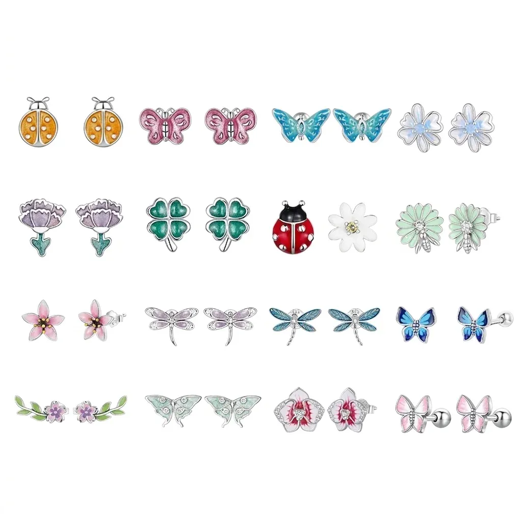 바모어 실버 나비꽃 스터드 귀걸이 세트