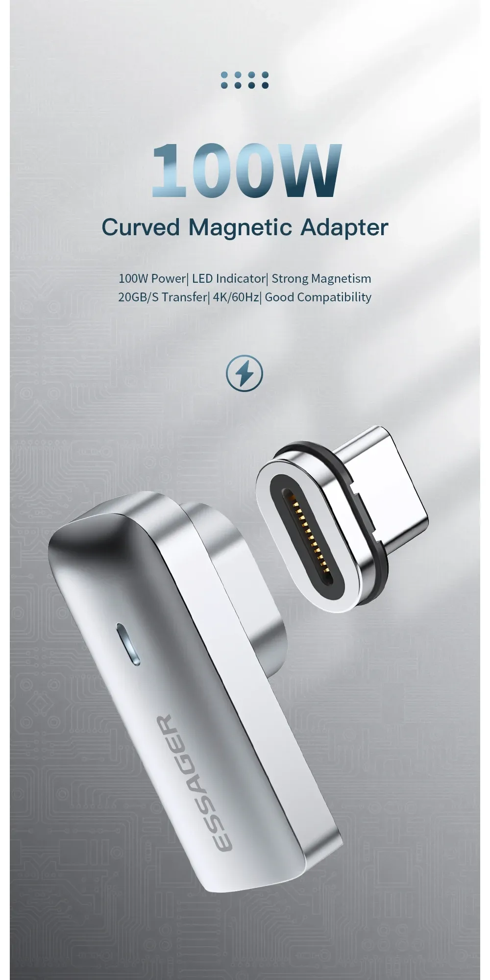 에사저 PD 100W 마그네틱 USB-C OTG 고속 충전·영상 출력 어댑터