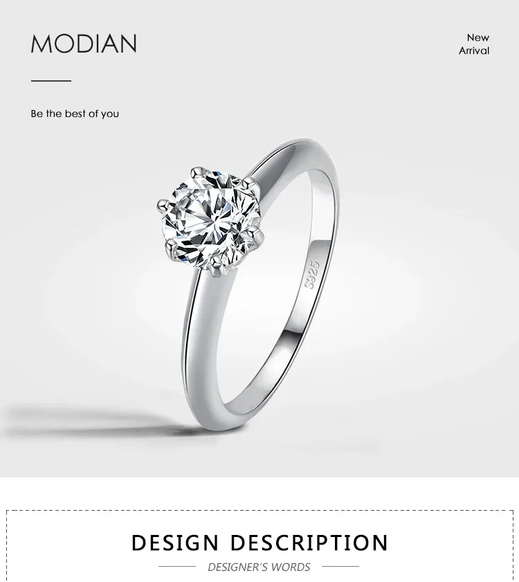모디안 925 스털링 실버 클래식 지르콘 웨딩 반지
