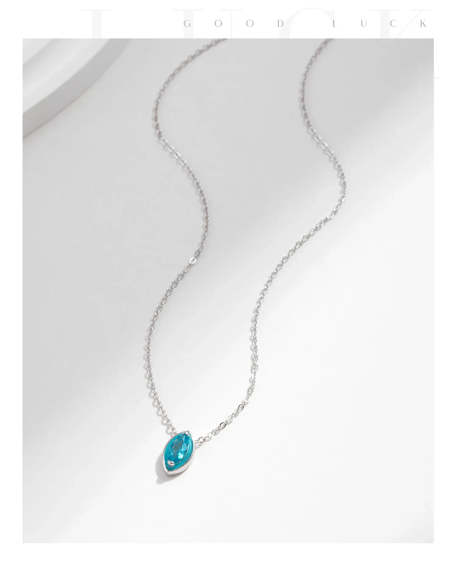 민트 에나멜 눈 모양 지르콘 925 실버 슬라이드 목걸이