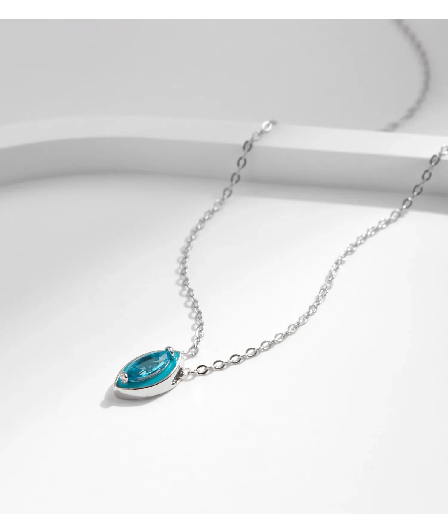 민트 에나멜 눈 모양 지르콘 925 실버 슬라이드 목걸이