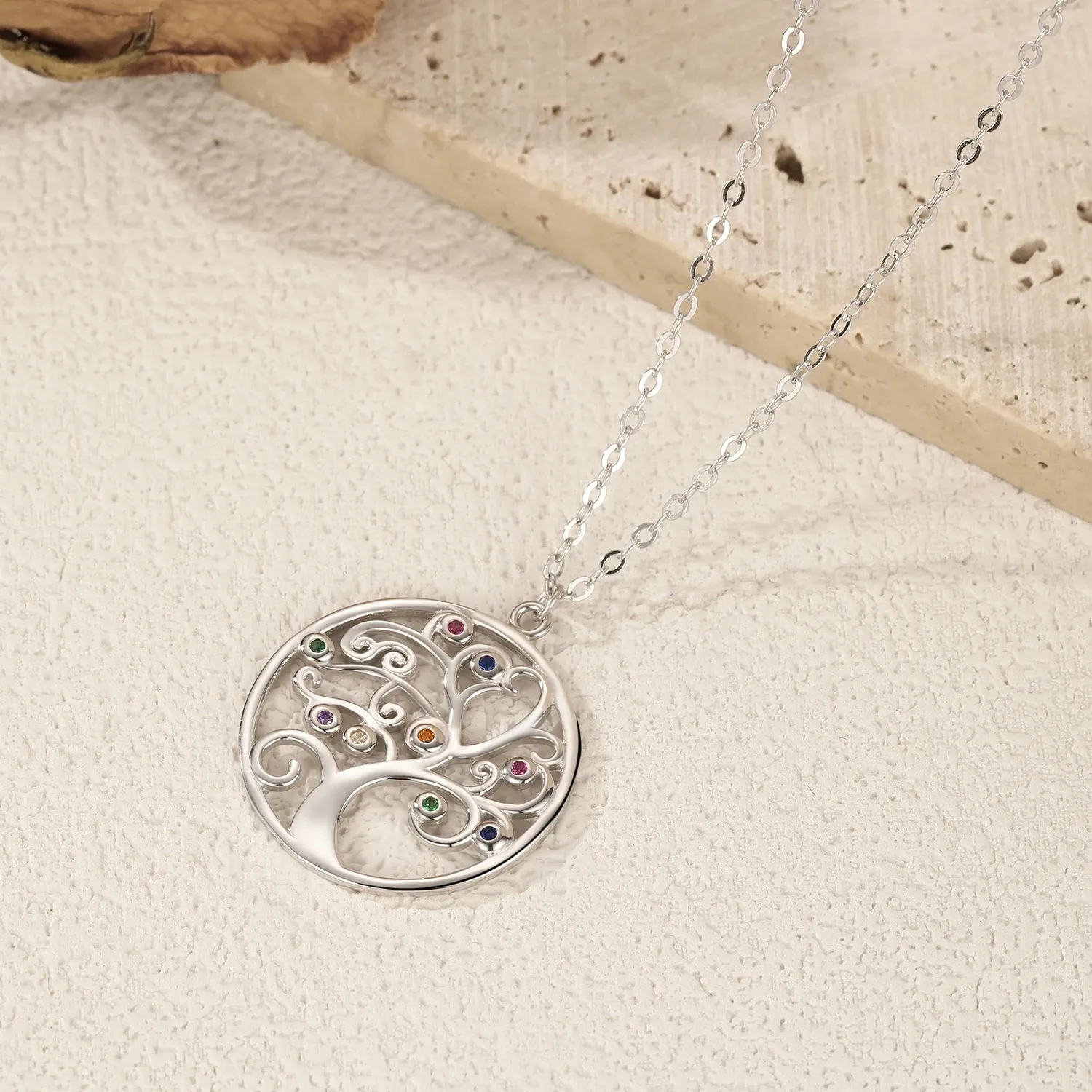 MODIAN 925 실버 레트로 트리 원형 지르코니아 펜던트 목걸이