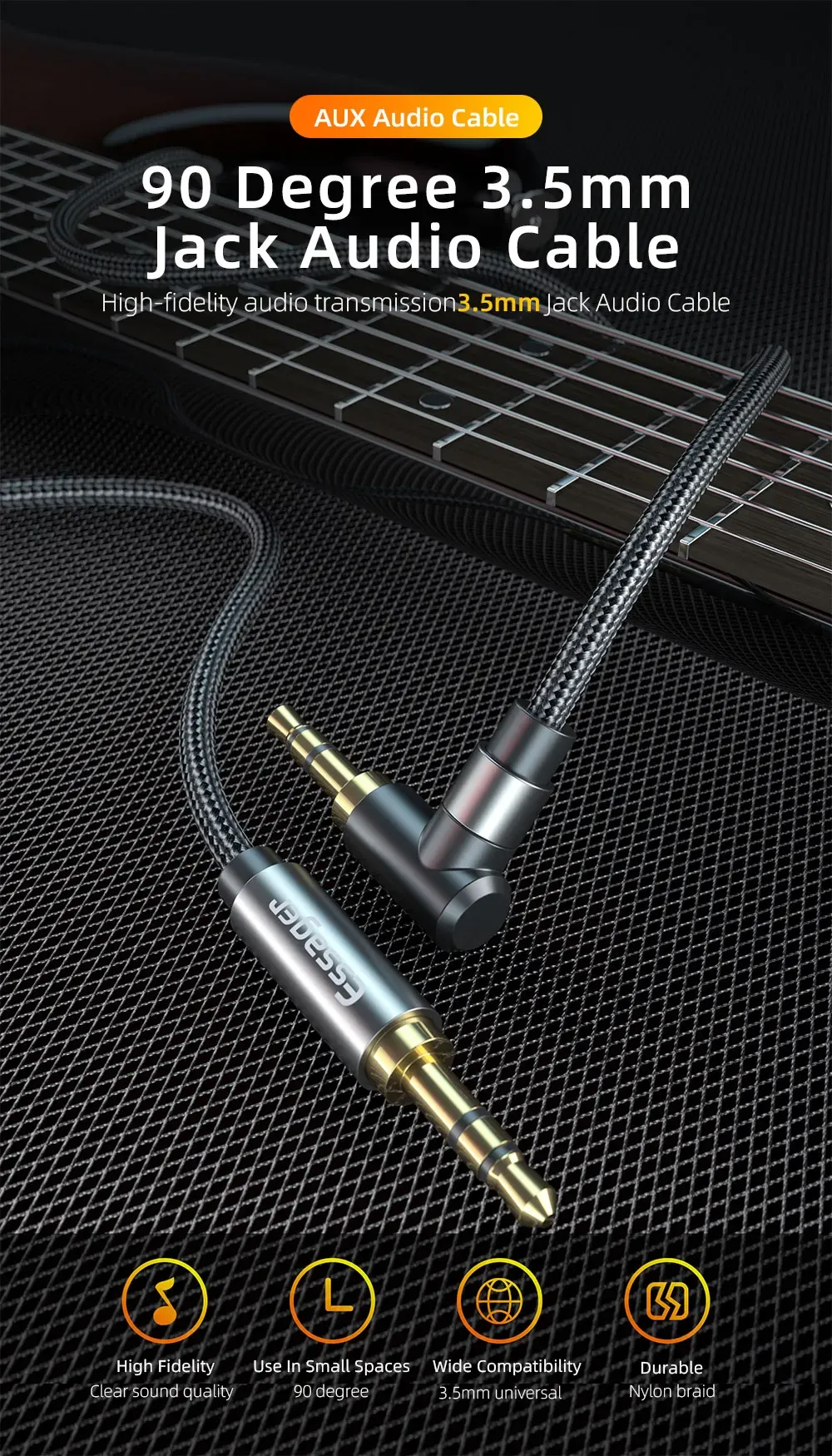 에사저 90도 꺾임 3.5mm AUX 오디오 케이블