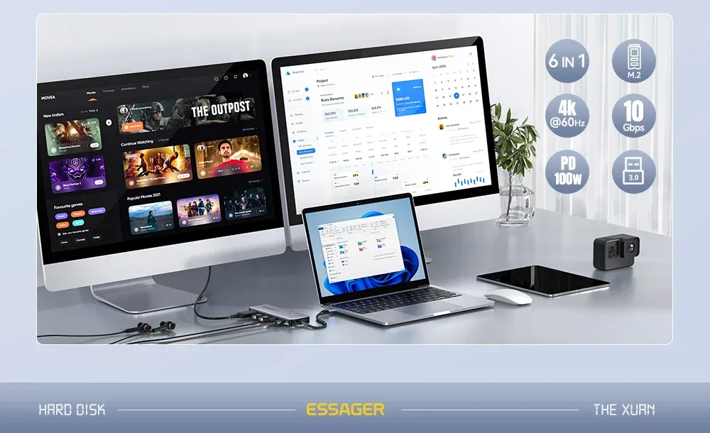 에사저 USB-C M.2 SSD 내장 멀티허브 7in1 PD100W