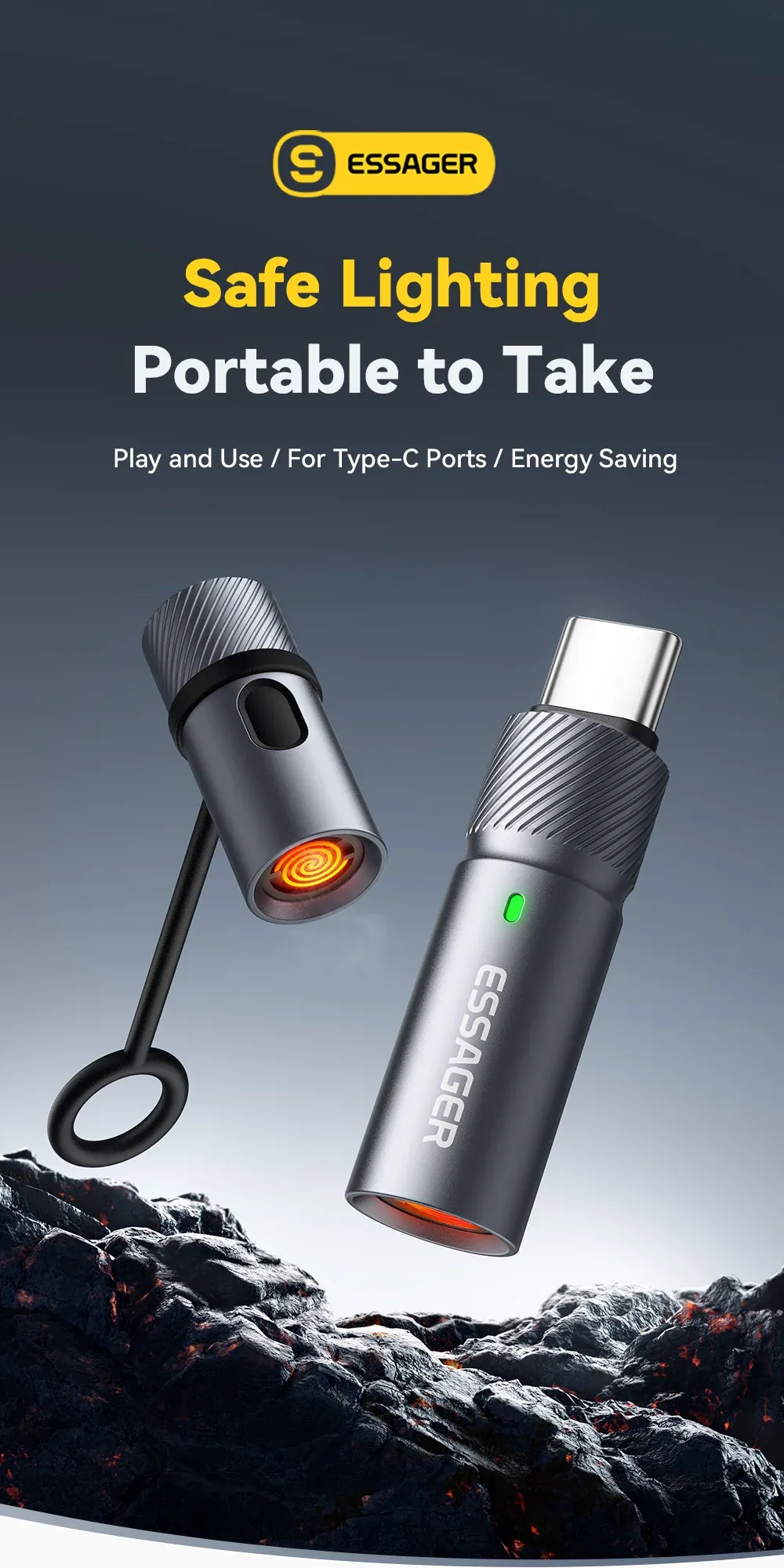 에사저 Type-C 미니 텅스텐 와이어 무가스 라이터