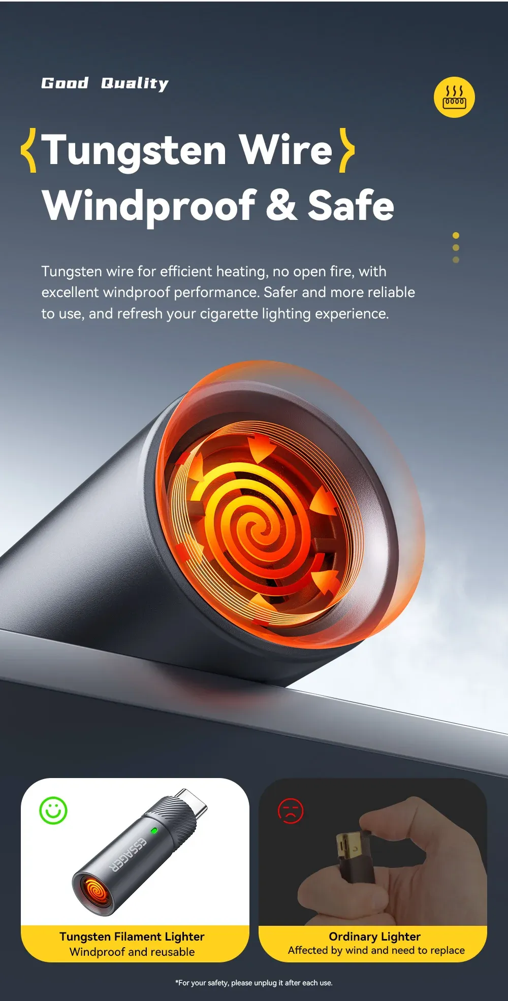 에사저 Type-C 미니 텅스텐 와이어 무가스 라이터