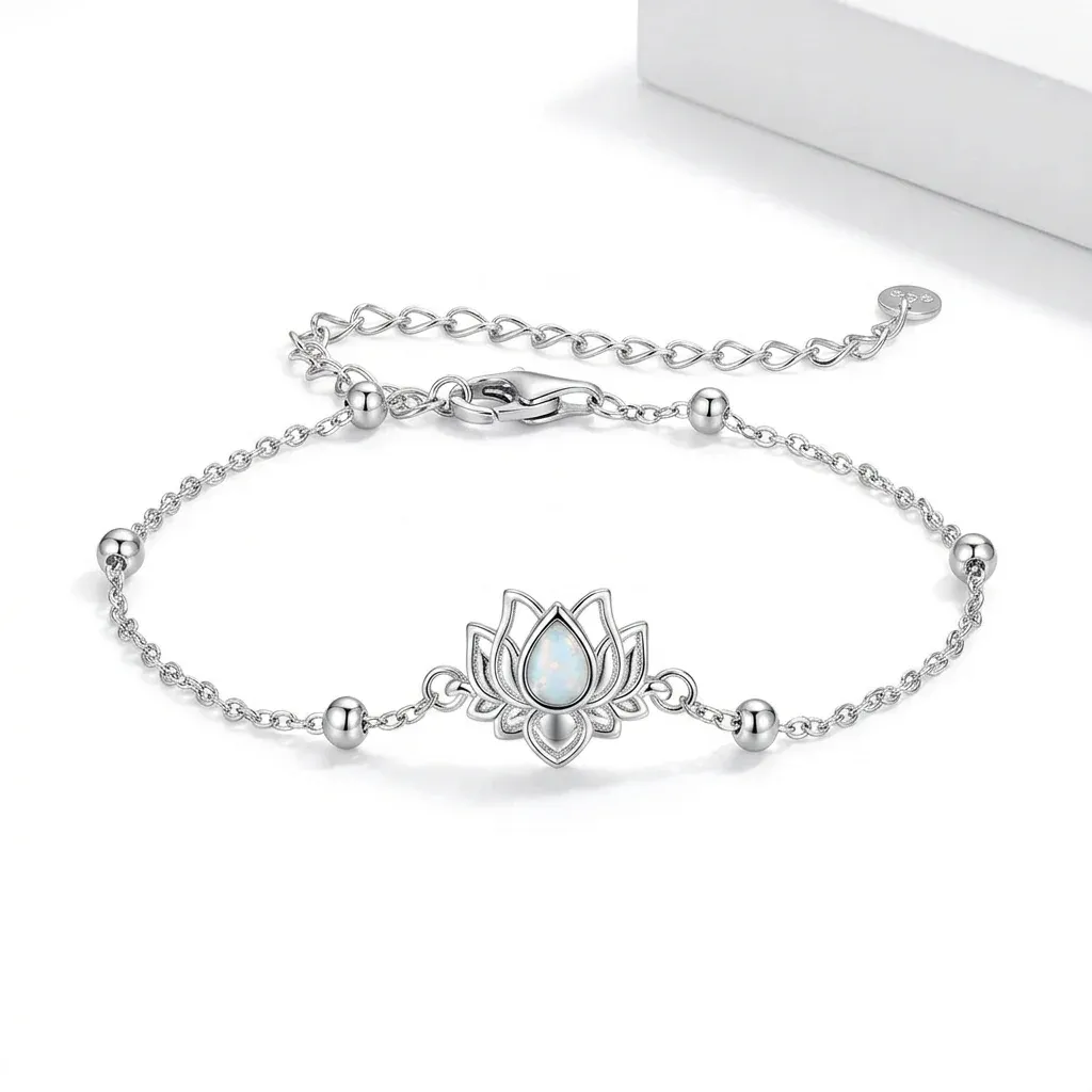 오팔 연꽃 925 실버 체인 팔찌