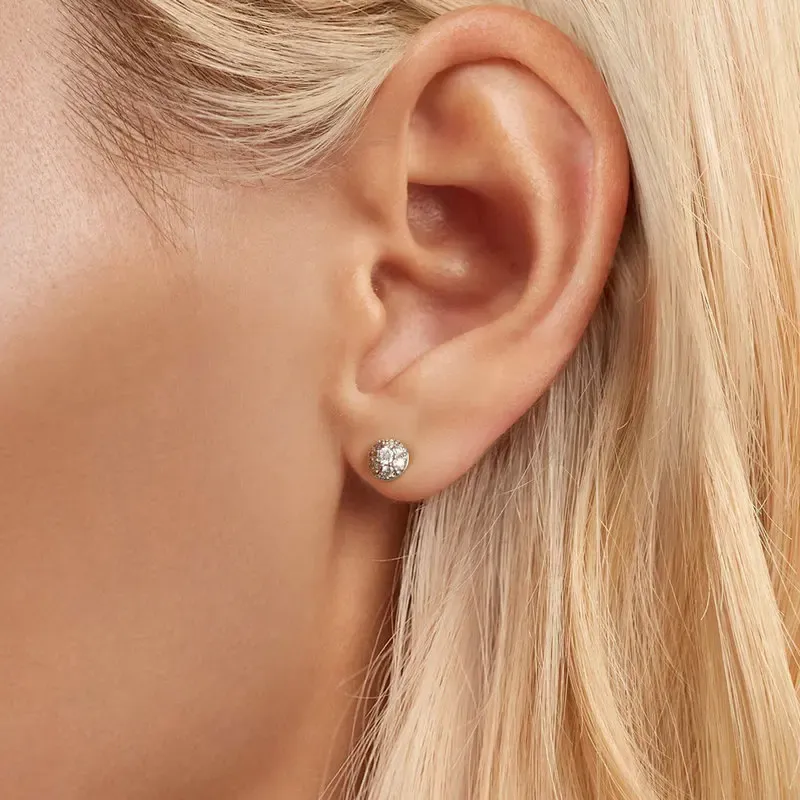 바모어 925 실버 하프 볼 모이사나이트 스터드 귀걸이