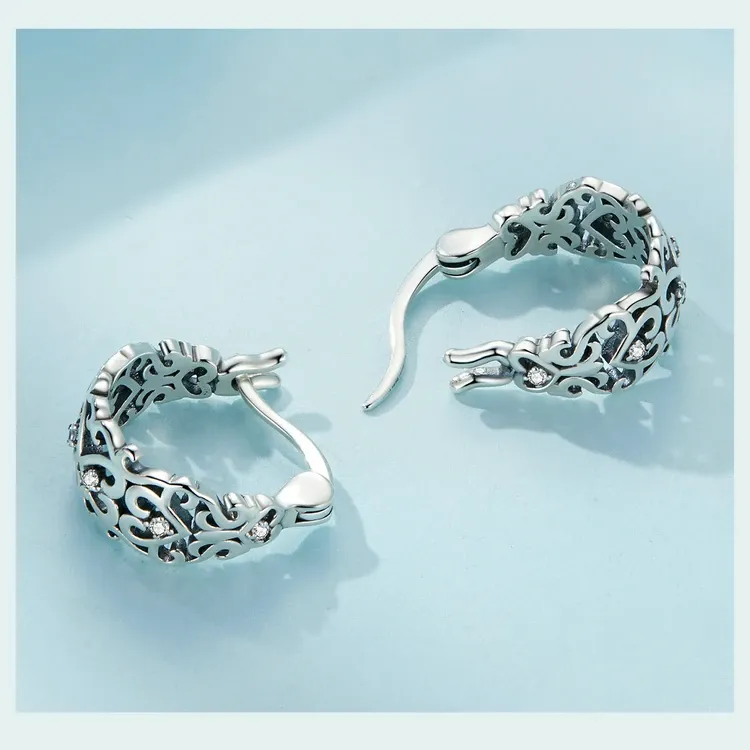 바모어 925 실버 빈티지 레이스 후프 귀걸이 버클
