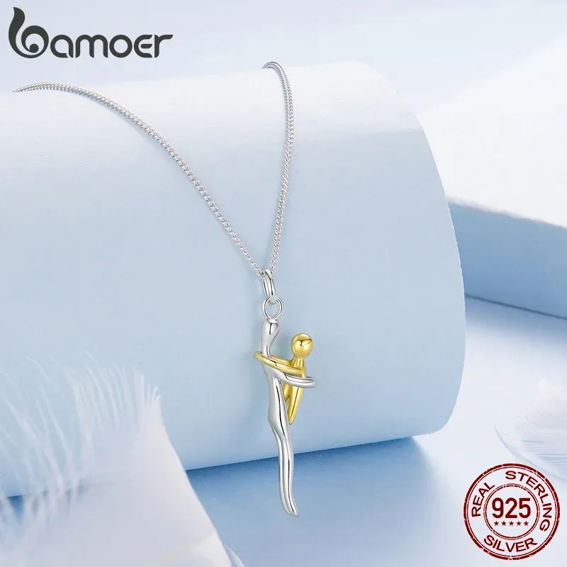 바모어 925 실버 엄마와 아이 포옹 더블 펜던트 목걸이