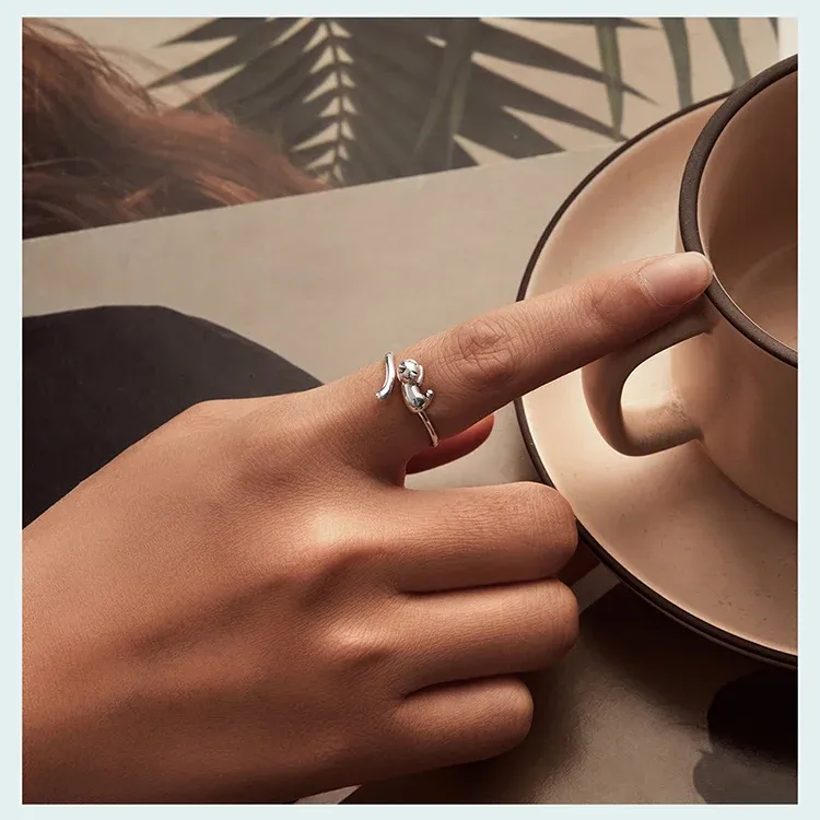 바모어 925 실버 닥스훈트 오픈 반지