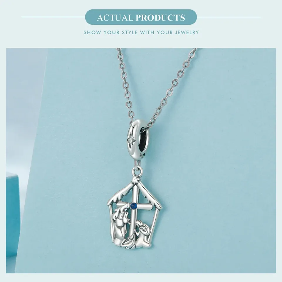 925 실버 예수 탄생 블루 아이 크로스 참