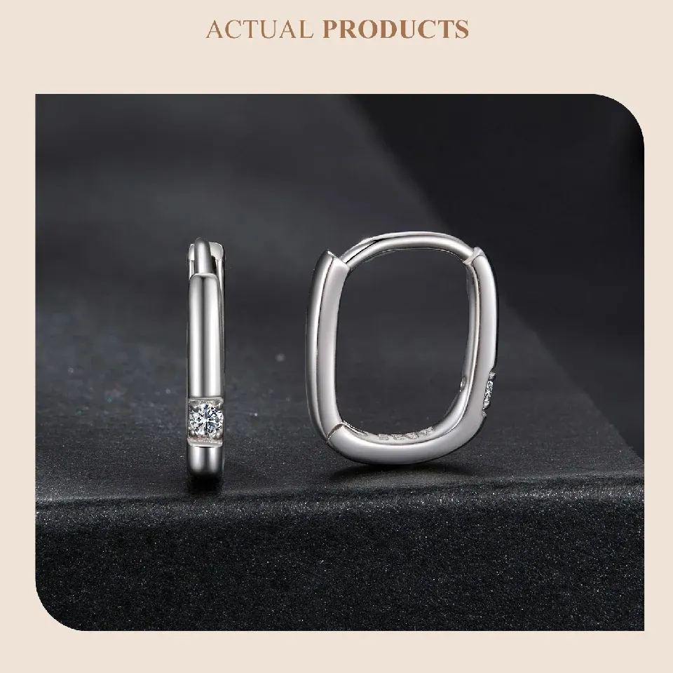 바모어 U 모이사나이트 타원 후프 귀걸이