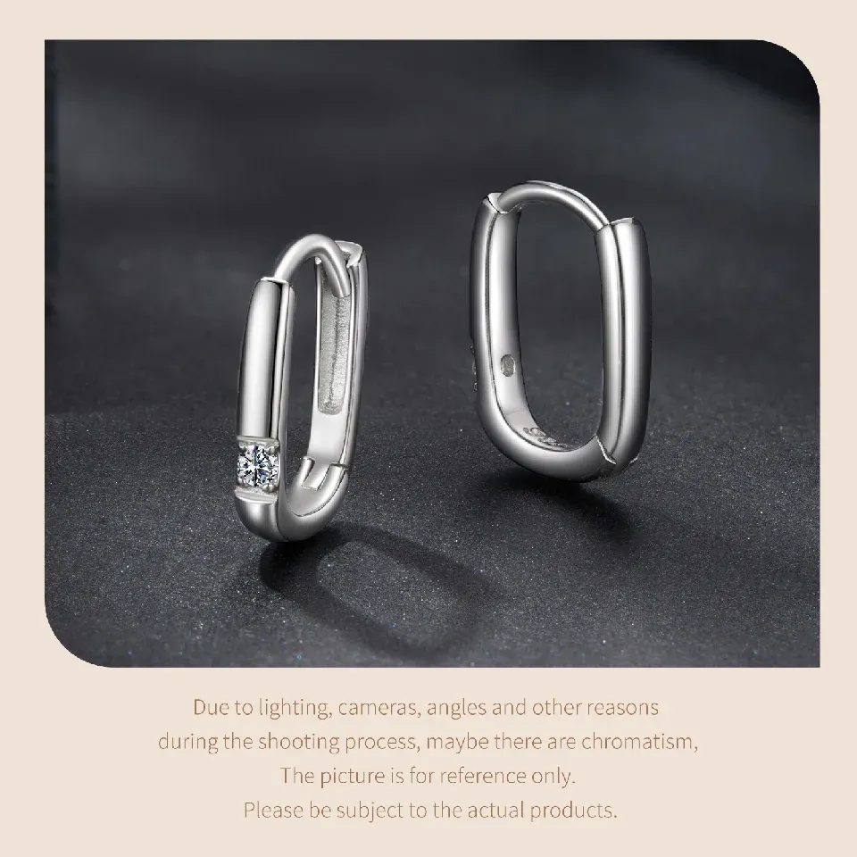 바모어 U 모이사나이트 타원 후프 귀걸이