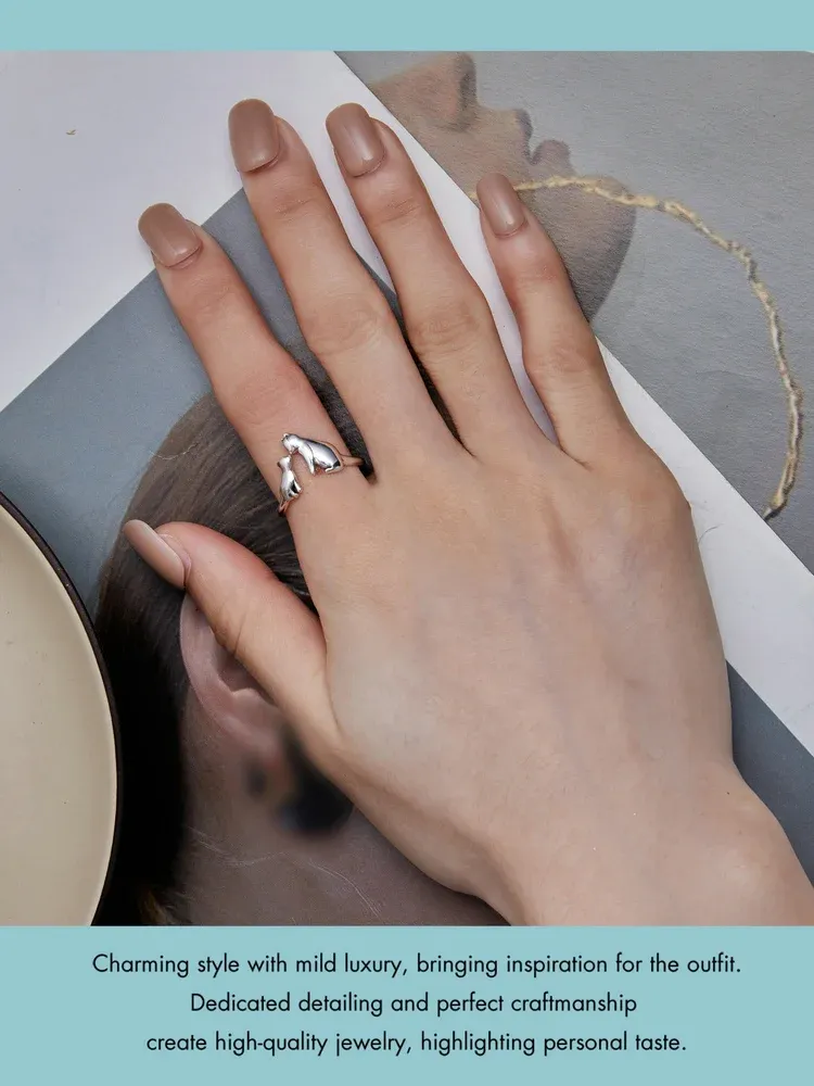 바모어 925 스털링 실버 고양이 오픈 조절 반지