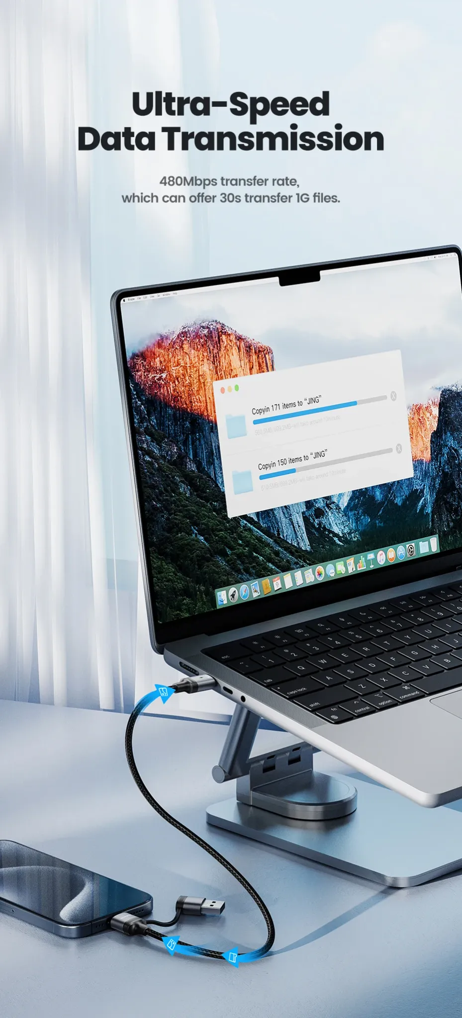 샤오미 투키 2in1 PD 60W USB-C 고속 충전 데이터 케이블