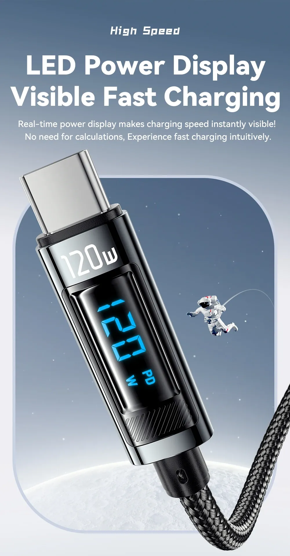 에사저 120W LED 전력표시 USB-C 고속 충전 케이블