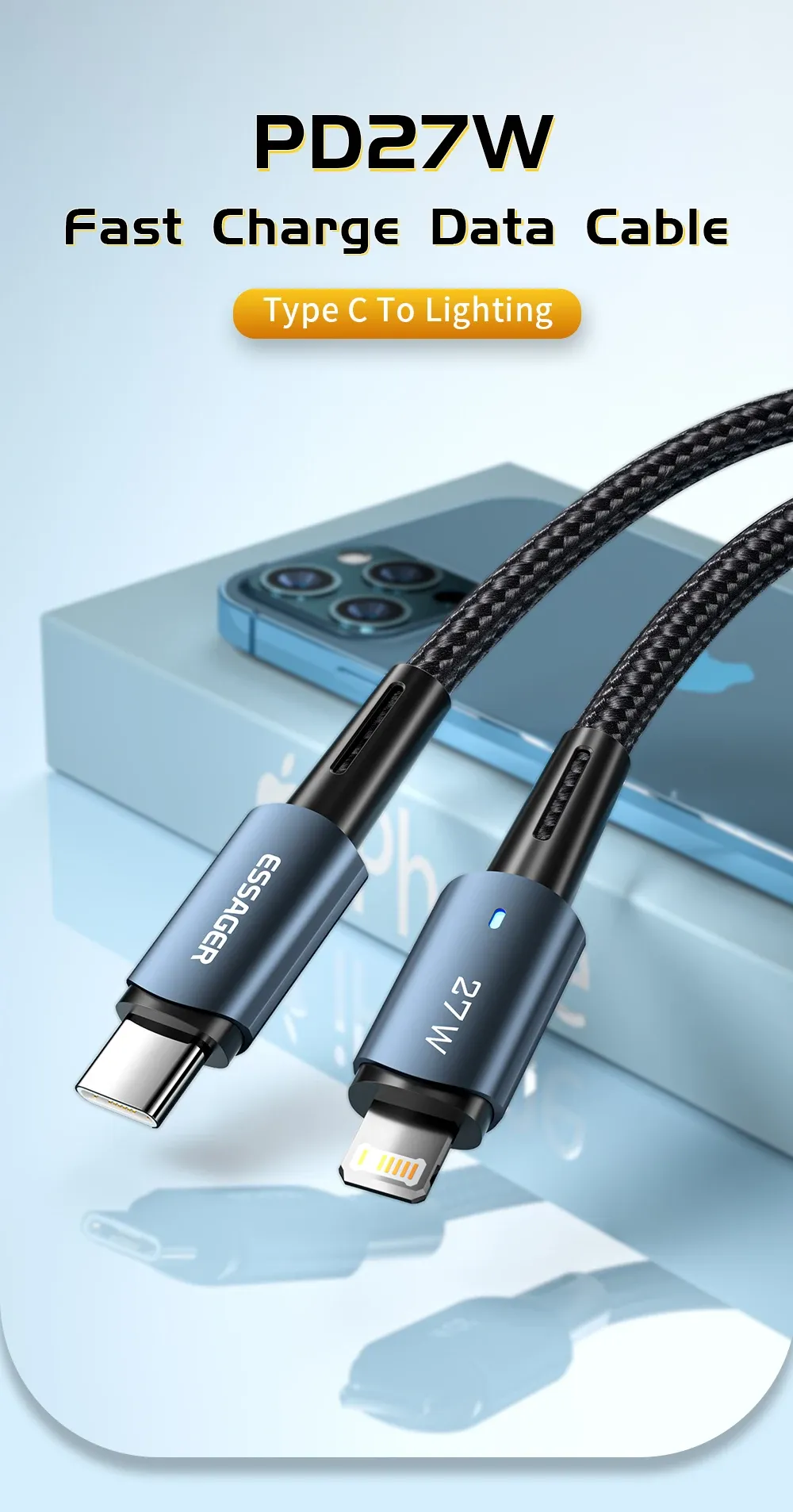 에사저 C타입-라이트닝 20W 고속 충전 케이블