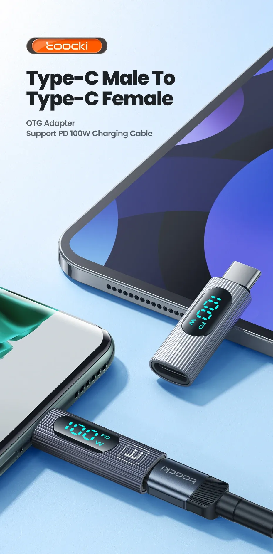 Toocki LED 표시 C타입 OTG 변환 어댑터 100W 2.0