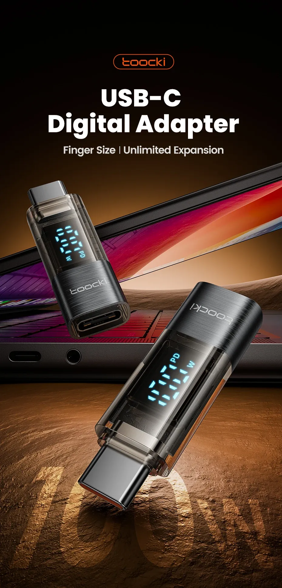 투키 100W 디지털 표시 USB-C OTG 변환 어댑터