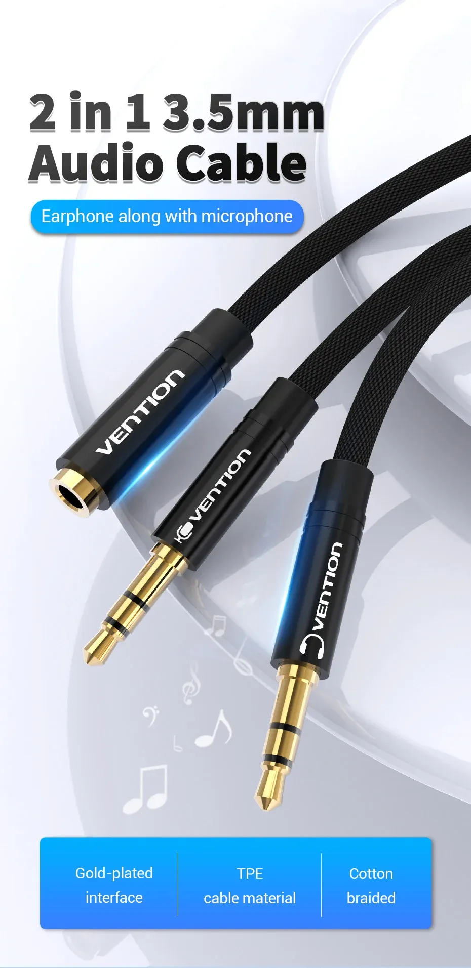 벤션 3.5mm 헤드폰·마이크 Y 오디오 분배 어댑터