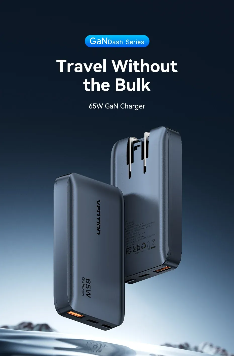 벤션 65W GaN 3포트 여행용 충전기