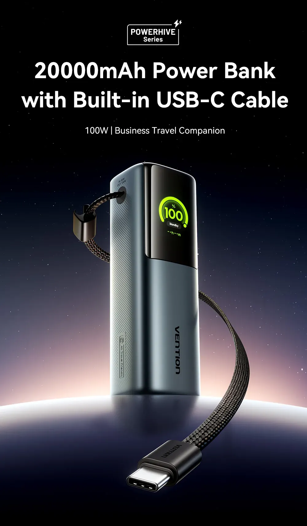 벤션 165W 2만mAh 디지털 디스플레이 보조배터리