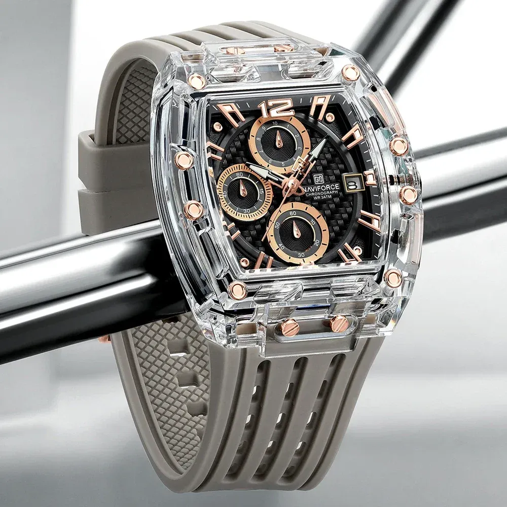 NAVIFORCE NF7105 투명 토노 남성용 쿼츠 스포츠 시계