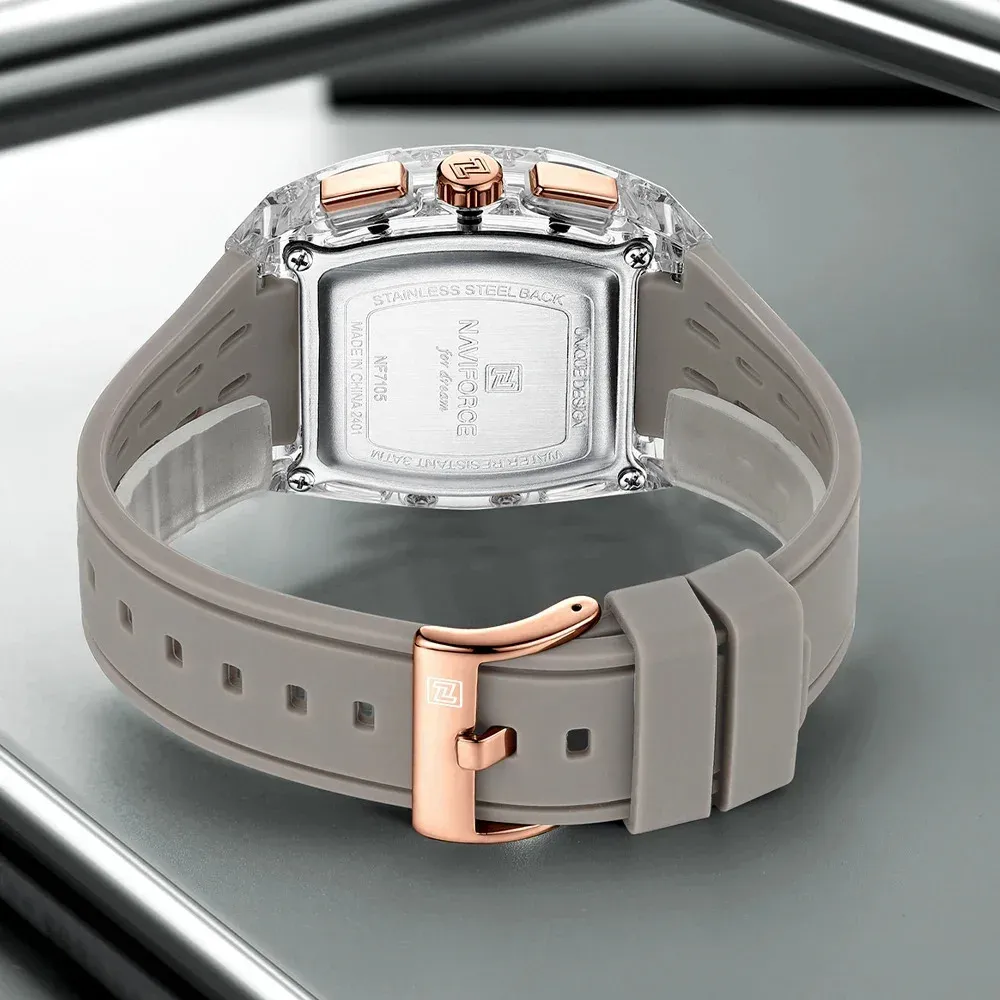 NAVIFORCE NF7105 투명 토노 남성용 쿼츠 스포츠 시계