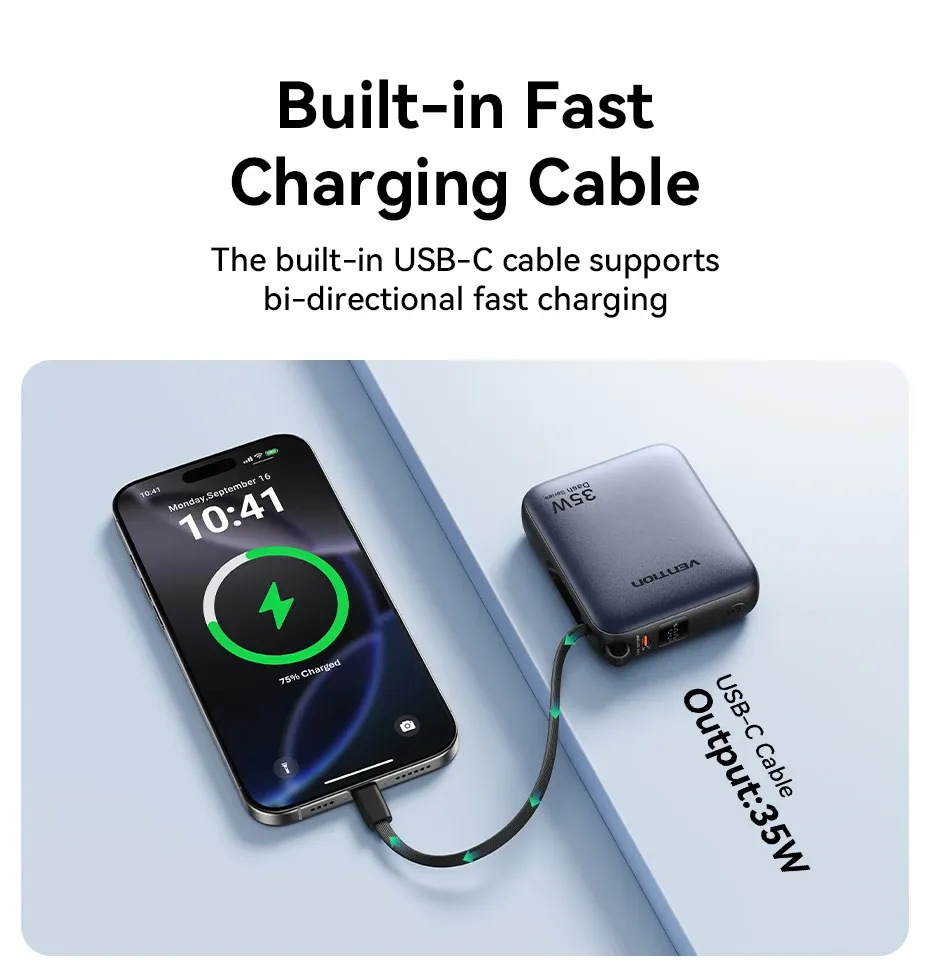 벤션 35W 미니 내장 케이블 보조배터리 10000mAh