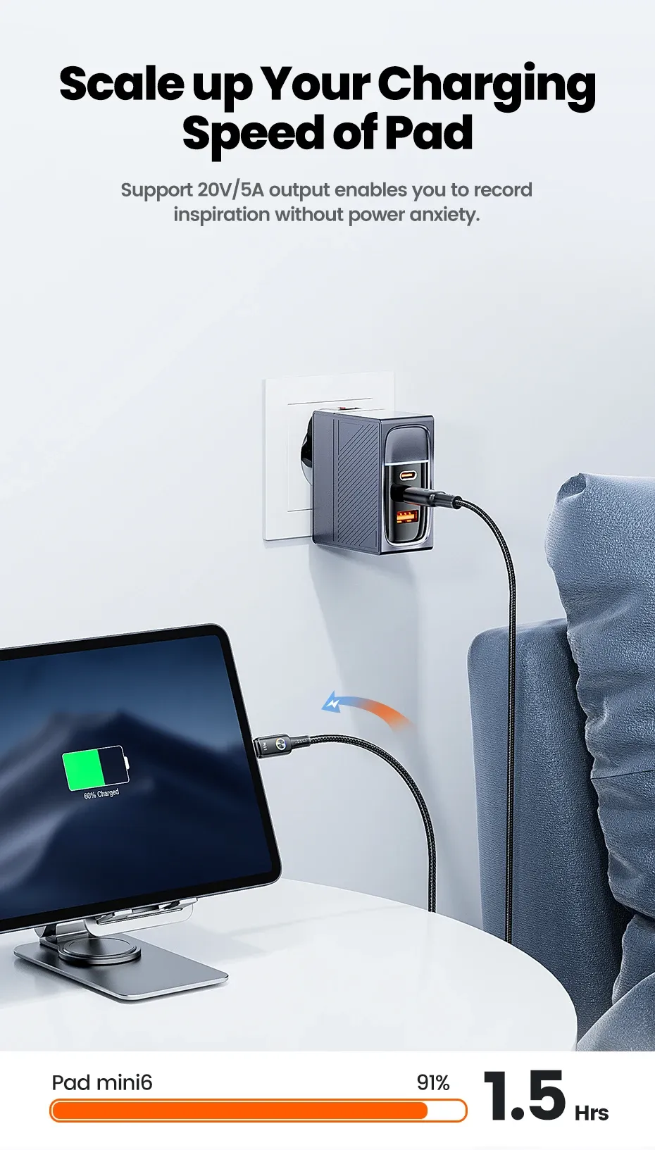 투키 100W LED 인디케이터 USB-C to C 고속 충전 케이블