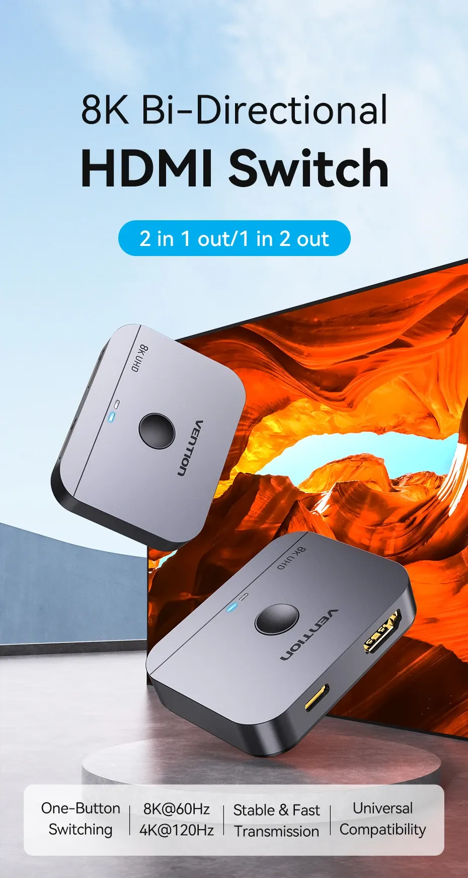 벤션 HDMI 2.1 양방향 2대1 스위처 8K 60Hz