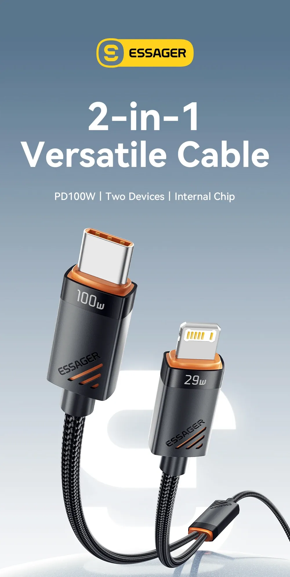 ESSAGER 2in1 USB-C 라이트닝 고속충전 케이블