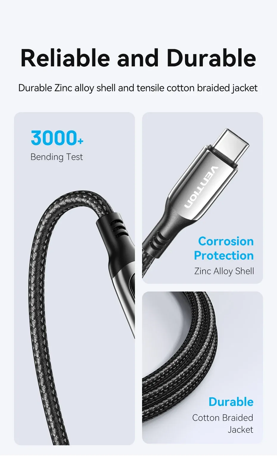 벤션 PD 100W LED 표시 고속 충전·데이터 동기화 USB-C 케이블