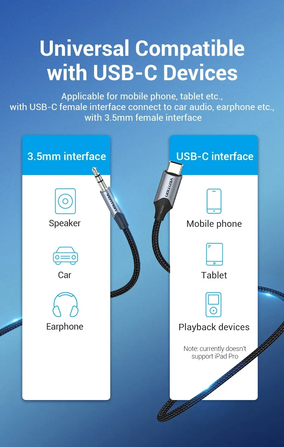 벤션 USB-C to 3.5mm AUX 오디오 어댑터 케이블