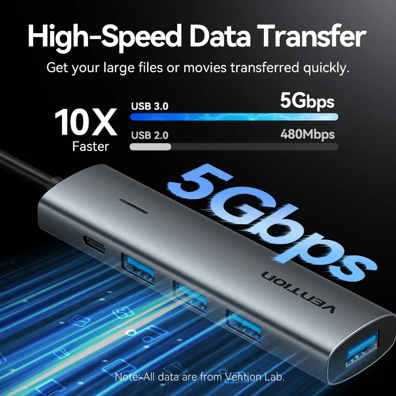 벤션 4포트 USB 3.0 메탈 LED 허브