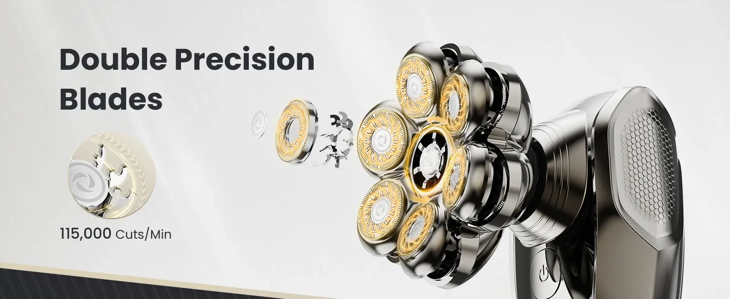 IPX7 방수 7D 회전식 두피 전기면도기