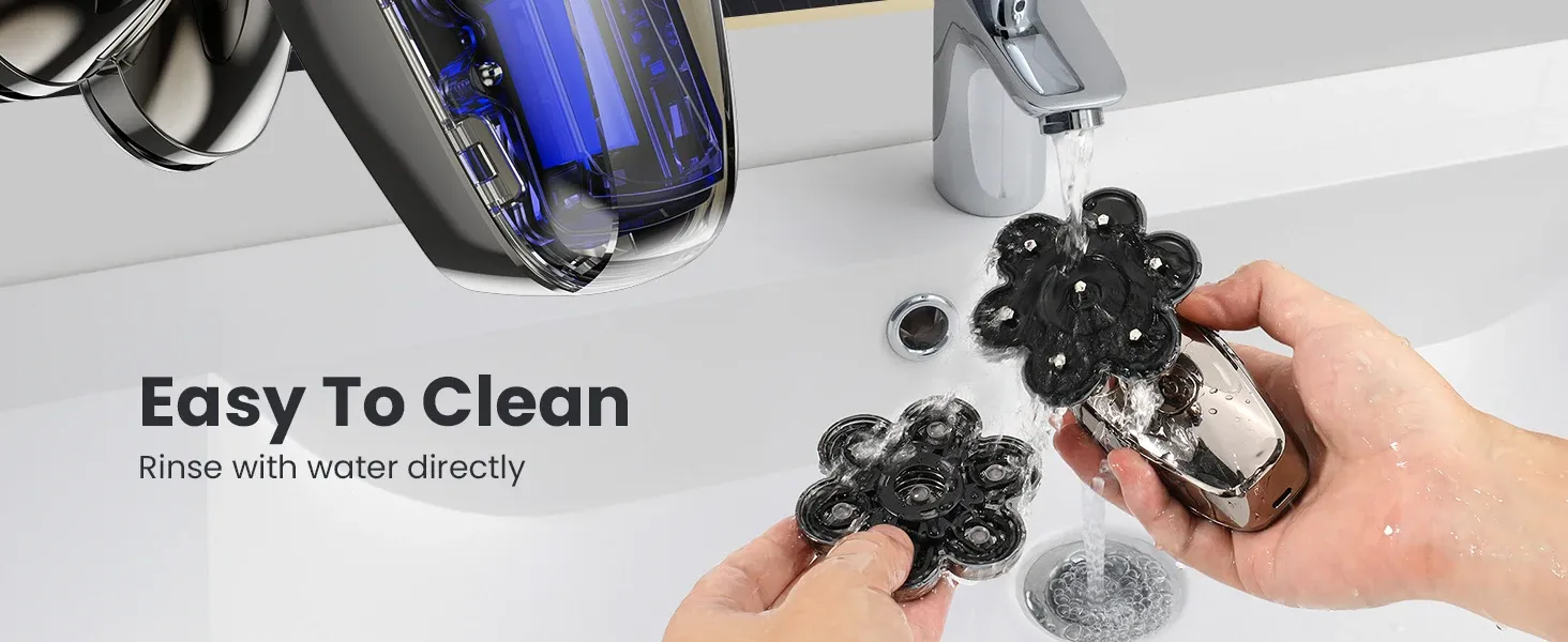 IPX7 방수 7D 회전식 두피 전기면도기