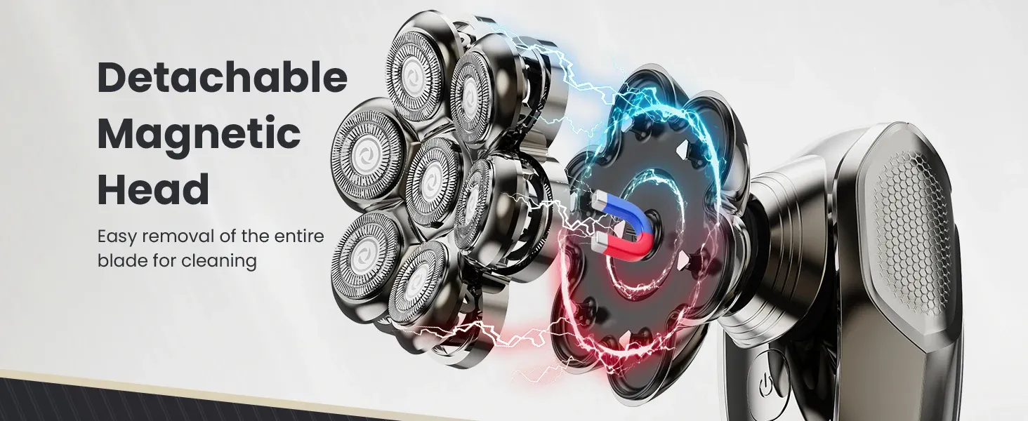 IPX7 방수 7D 회전식 두피 전기면도기