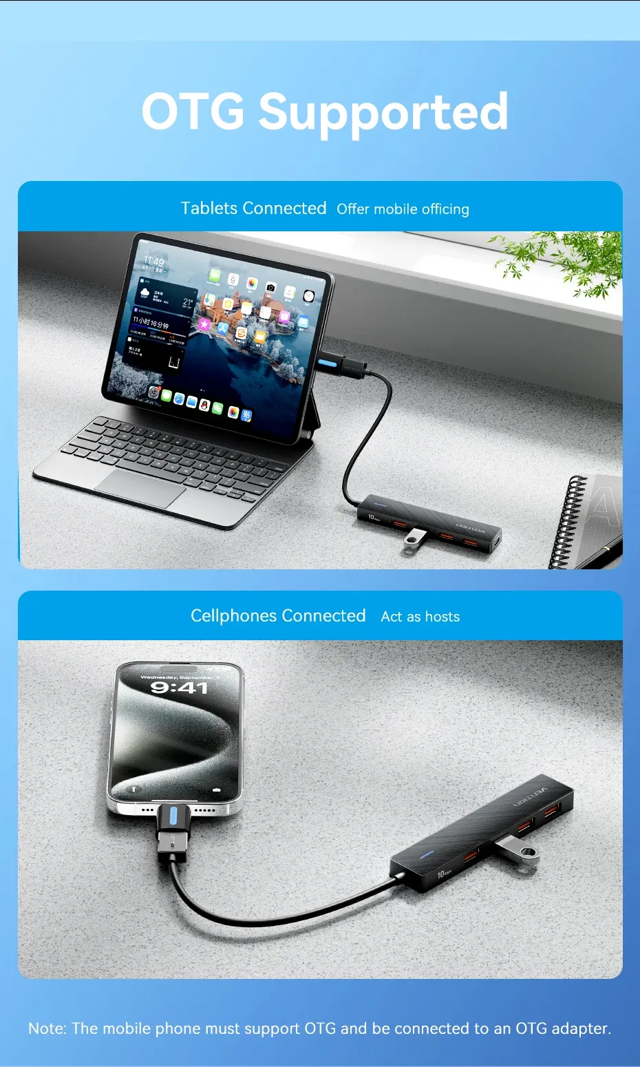 샤오미 벤션 USB 3.2 Gen2 4포트 고속 허브