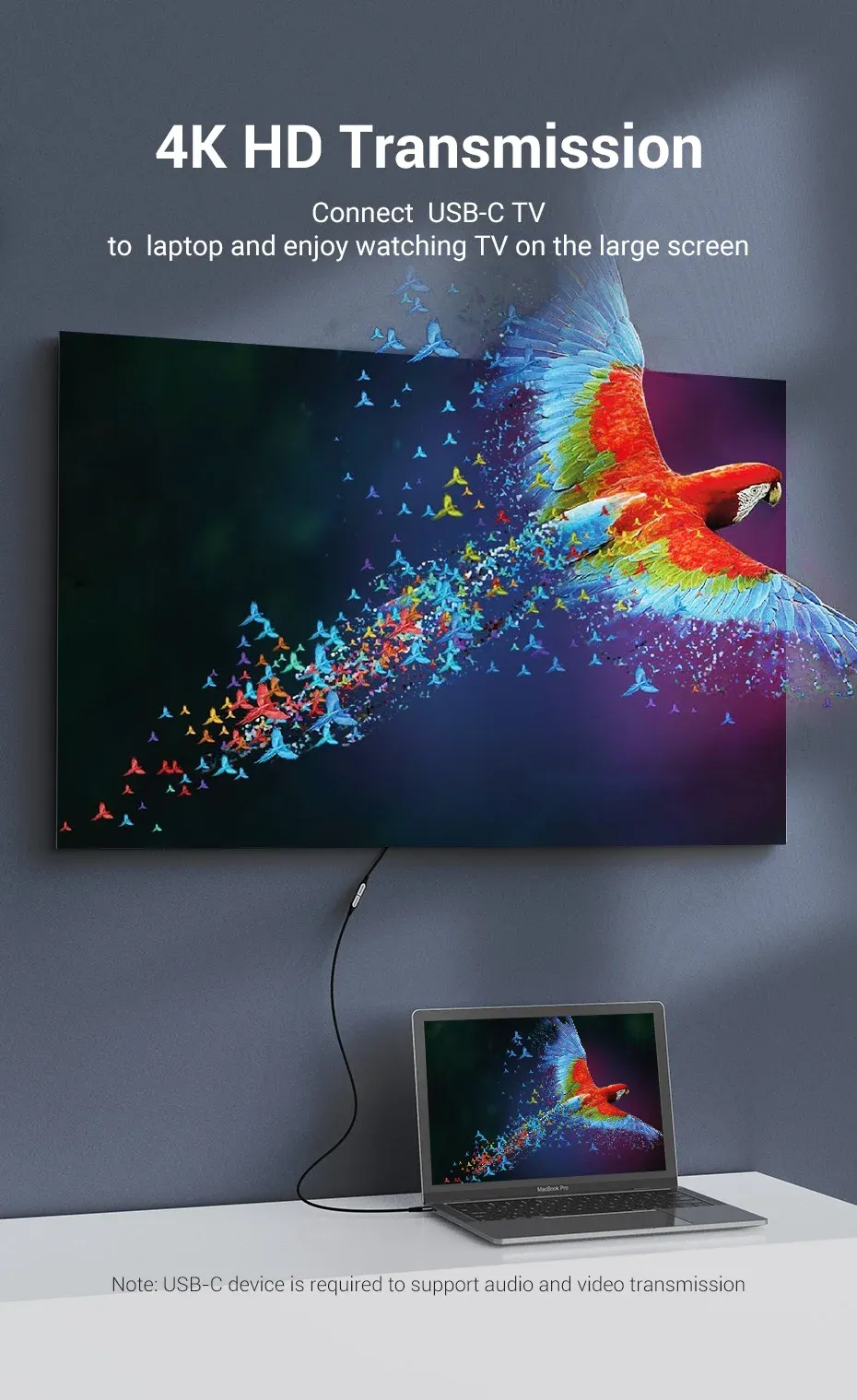 벤션 USB-C 연장 케이블 썬더볼트 대응 4K 60Hz 60W