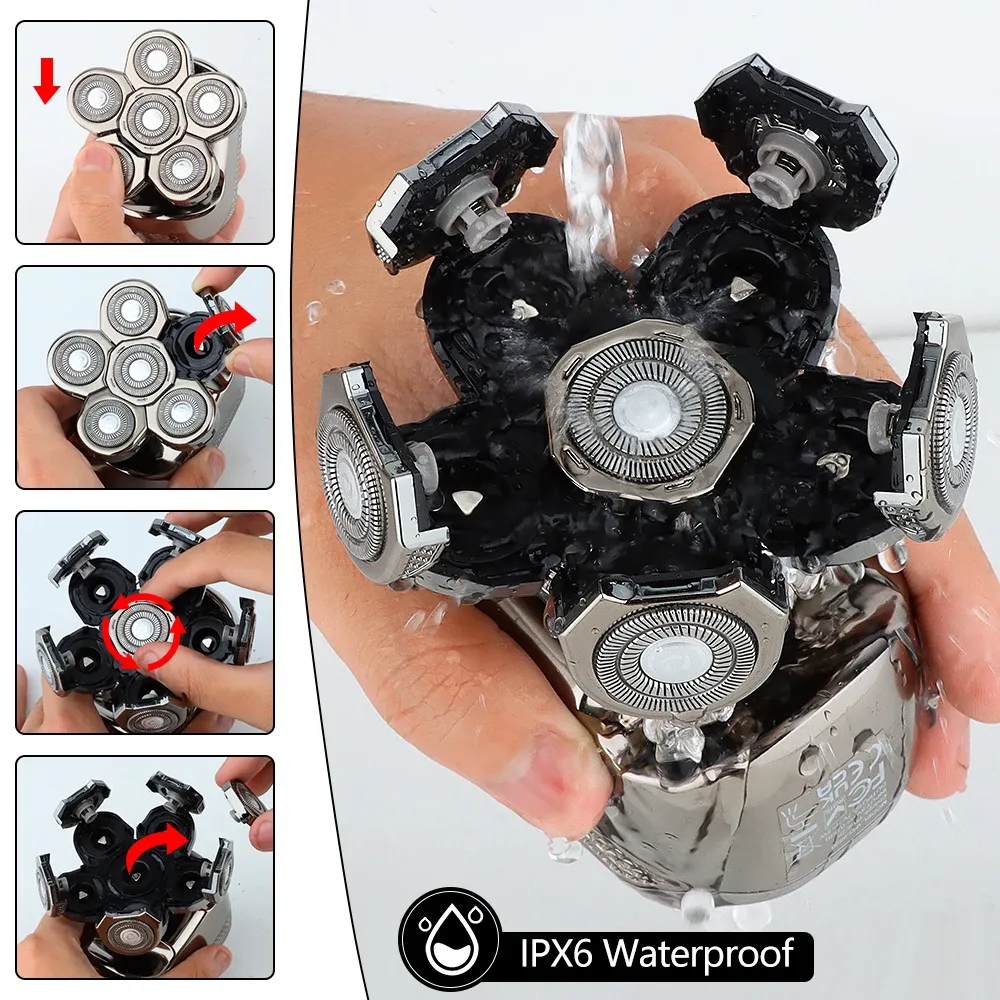 하이에나 9헤드 4D 방수 두피 면도기 6in1