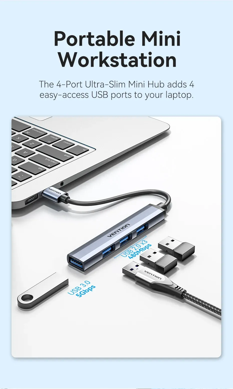 벤션 4포트 USB 3.0 멀티 허브 OTG 어댑터