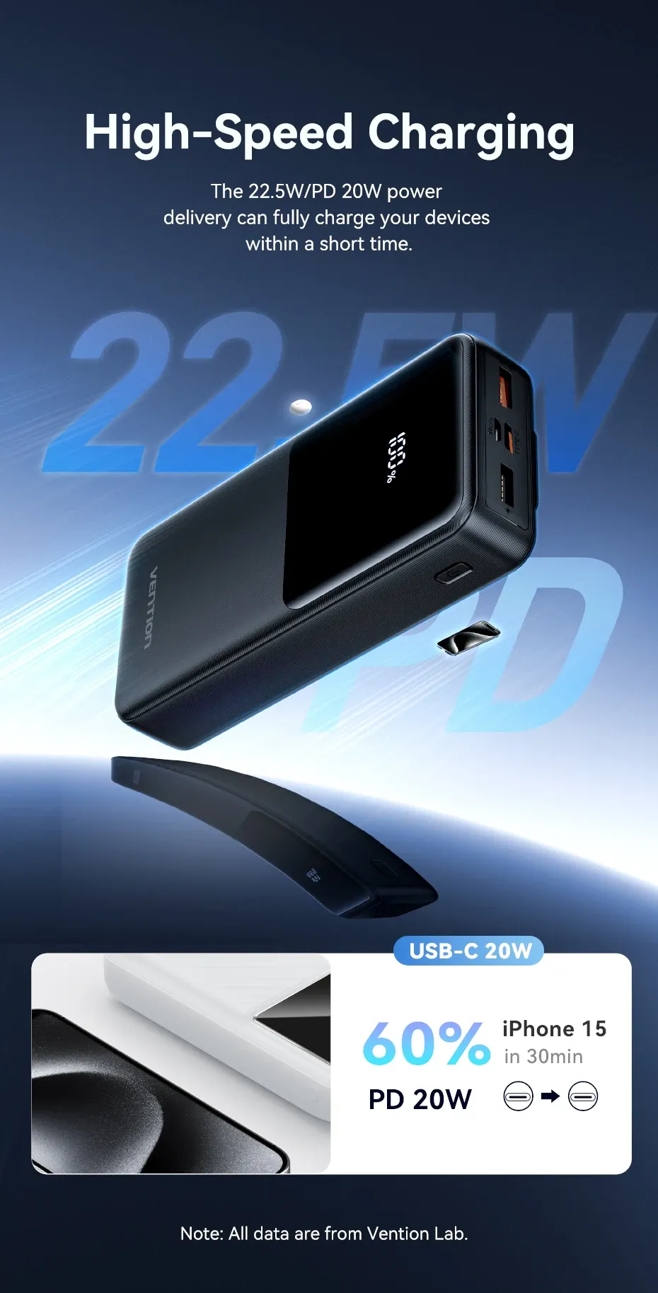 벤션 2만mAh 22.5W 내장 케이블 보조배터리