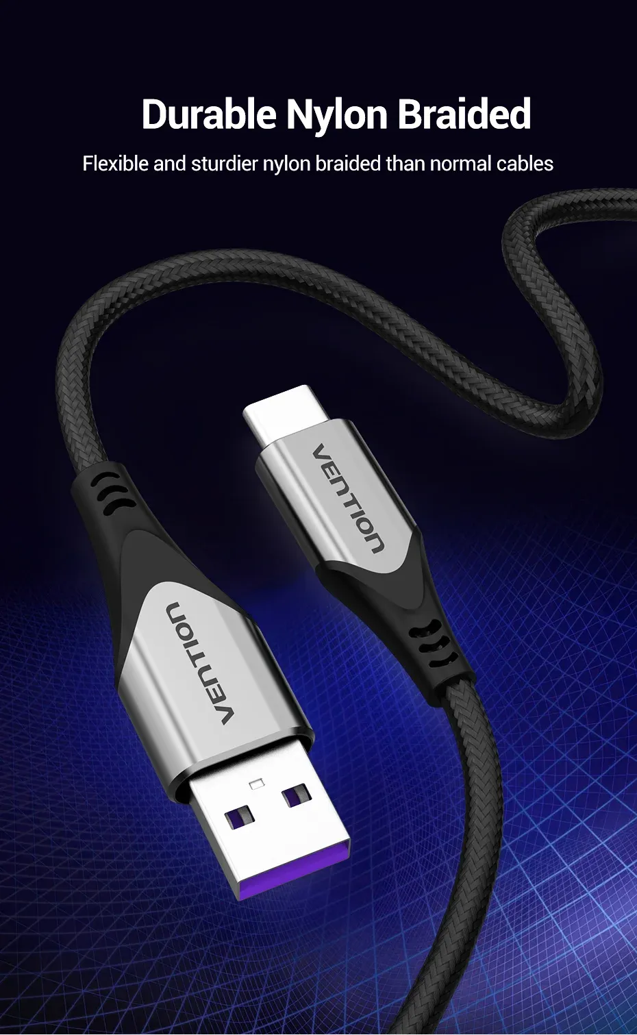 벤션 5A USB-A to USB-C 고속 충전 데이터 케이블