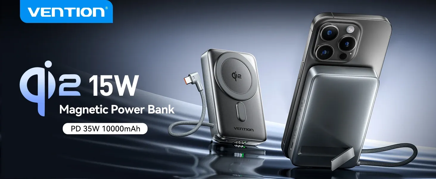 벤션 Qi2 마그네틱 1만mAh 35W 내장 케이블 보조배터리