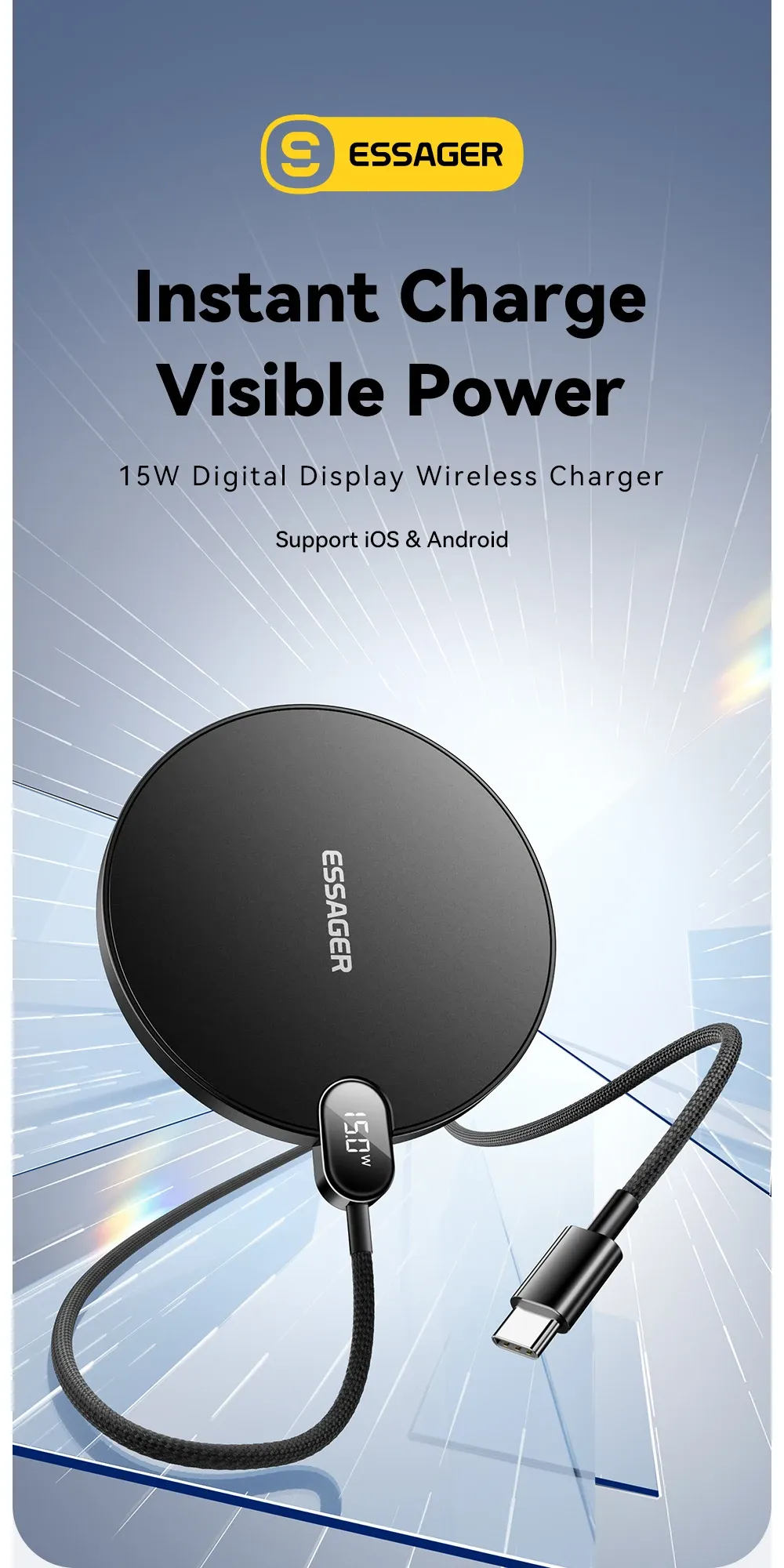 에사가 15W LED 디스플레이 무선 충전 패드