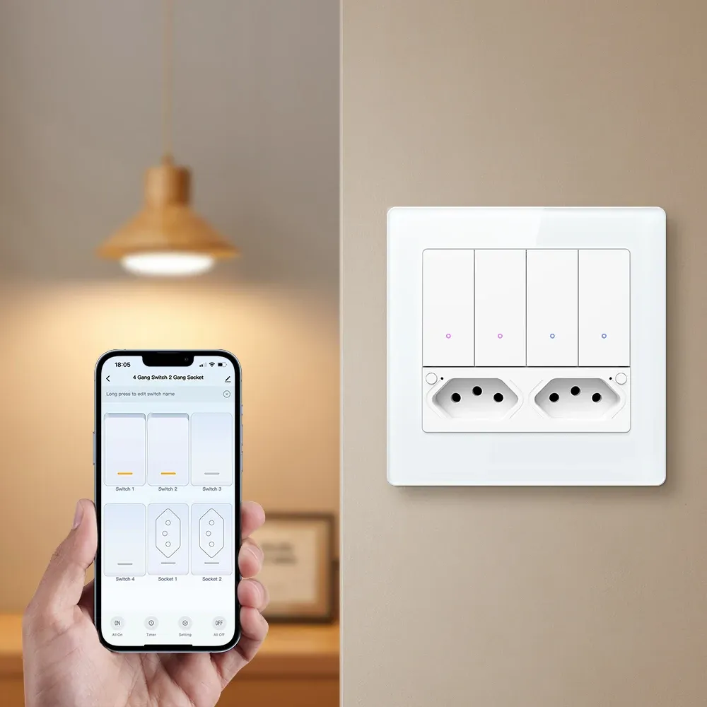 아바토 브라질형 4구 Wi‑Fi 벽스위치·콘센트 세트